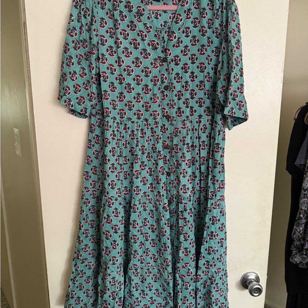 Sacred Threads Teal and Burgundy Floral Long Sleeve Dress